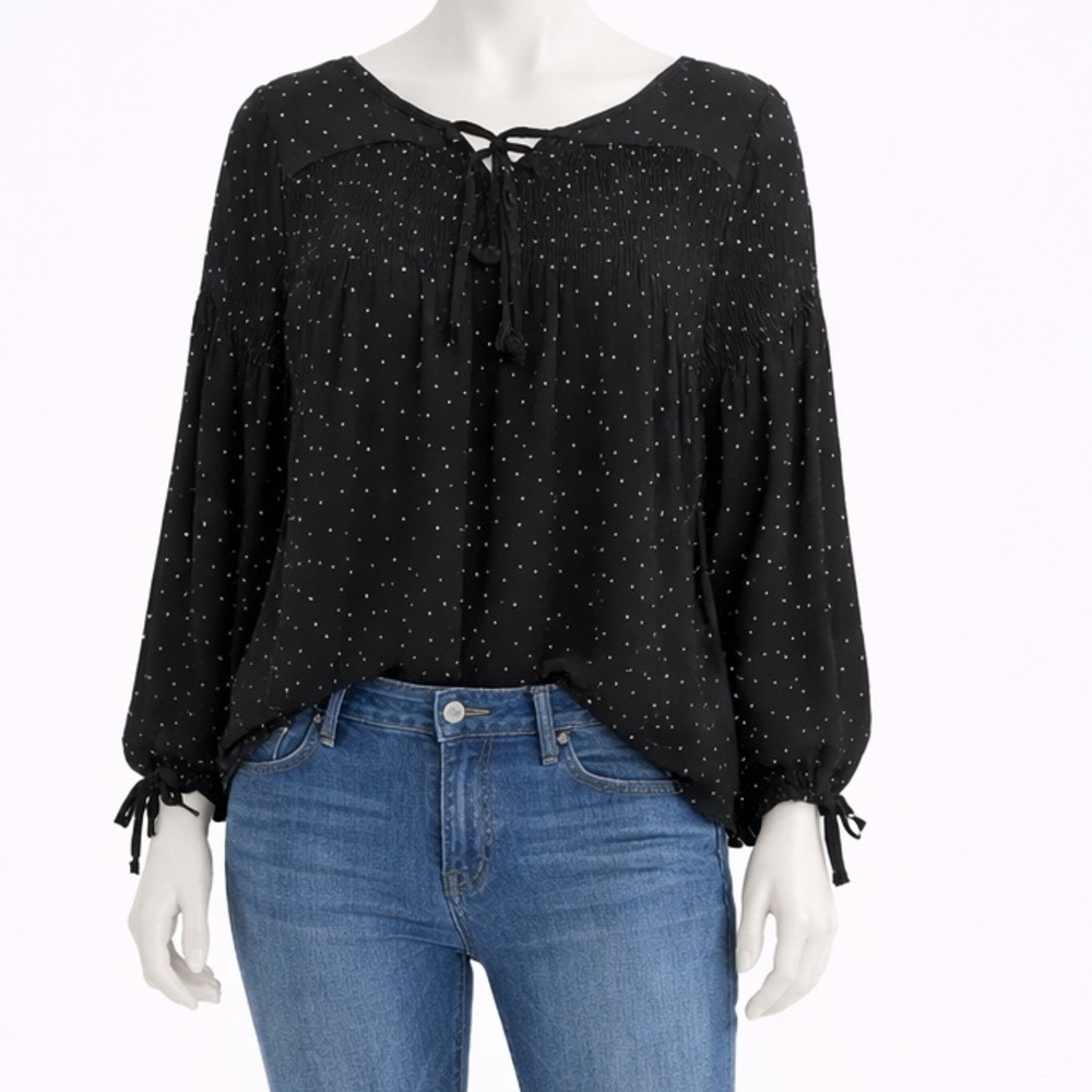 Romeo & Juliet Couture Black Polka Dot Sheer Blouse – Size S